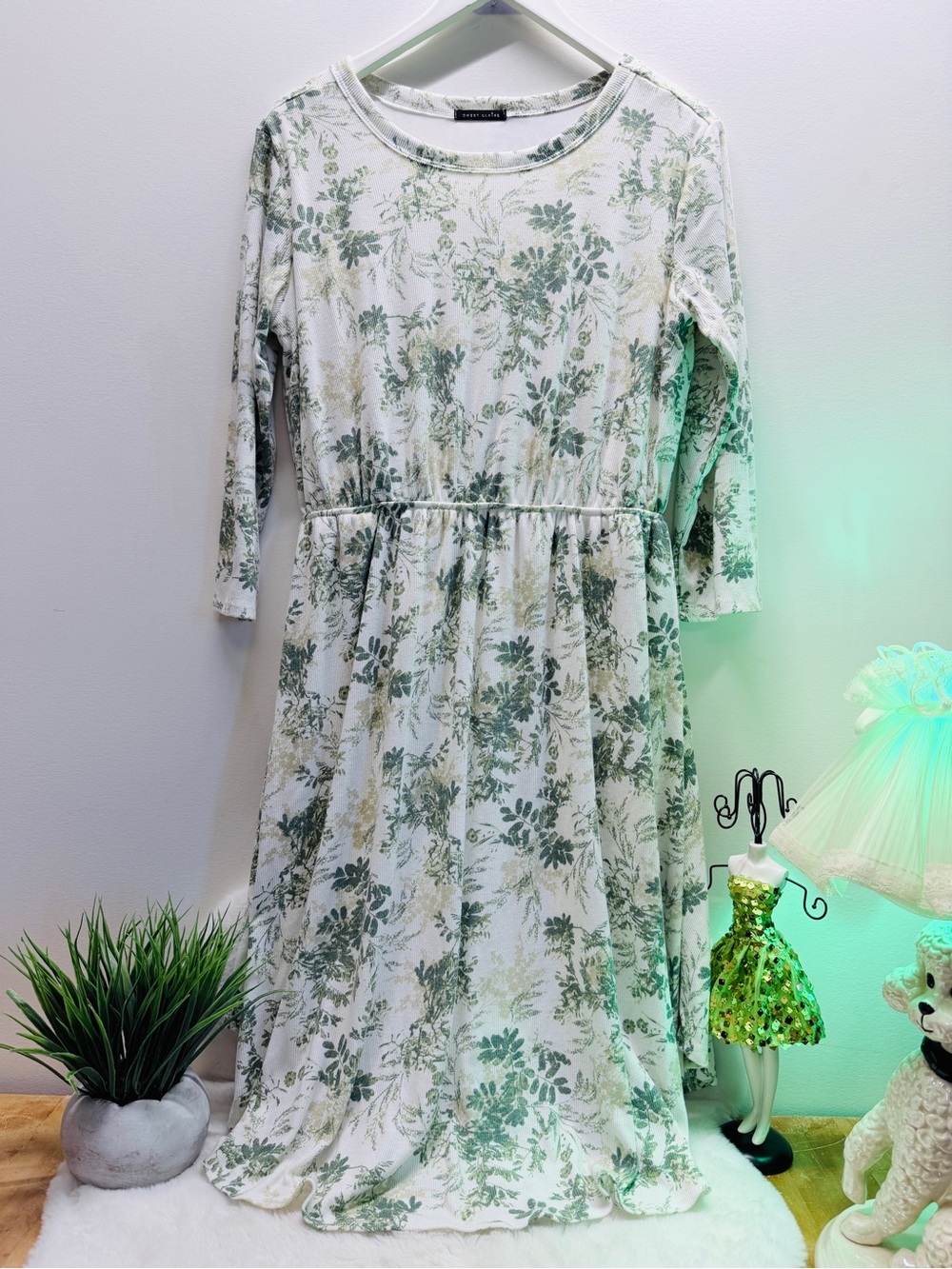 Floral Print Midi Dress in Sage Green and Cream by Sweet Claire 🍃